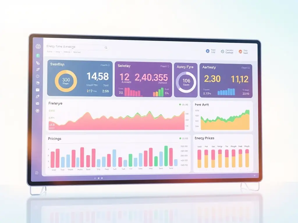 Dashboard displaying real-time energy consumption and pricing data in a bright setting.